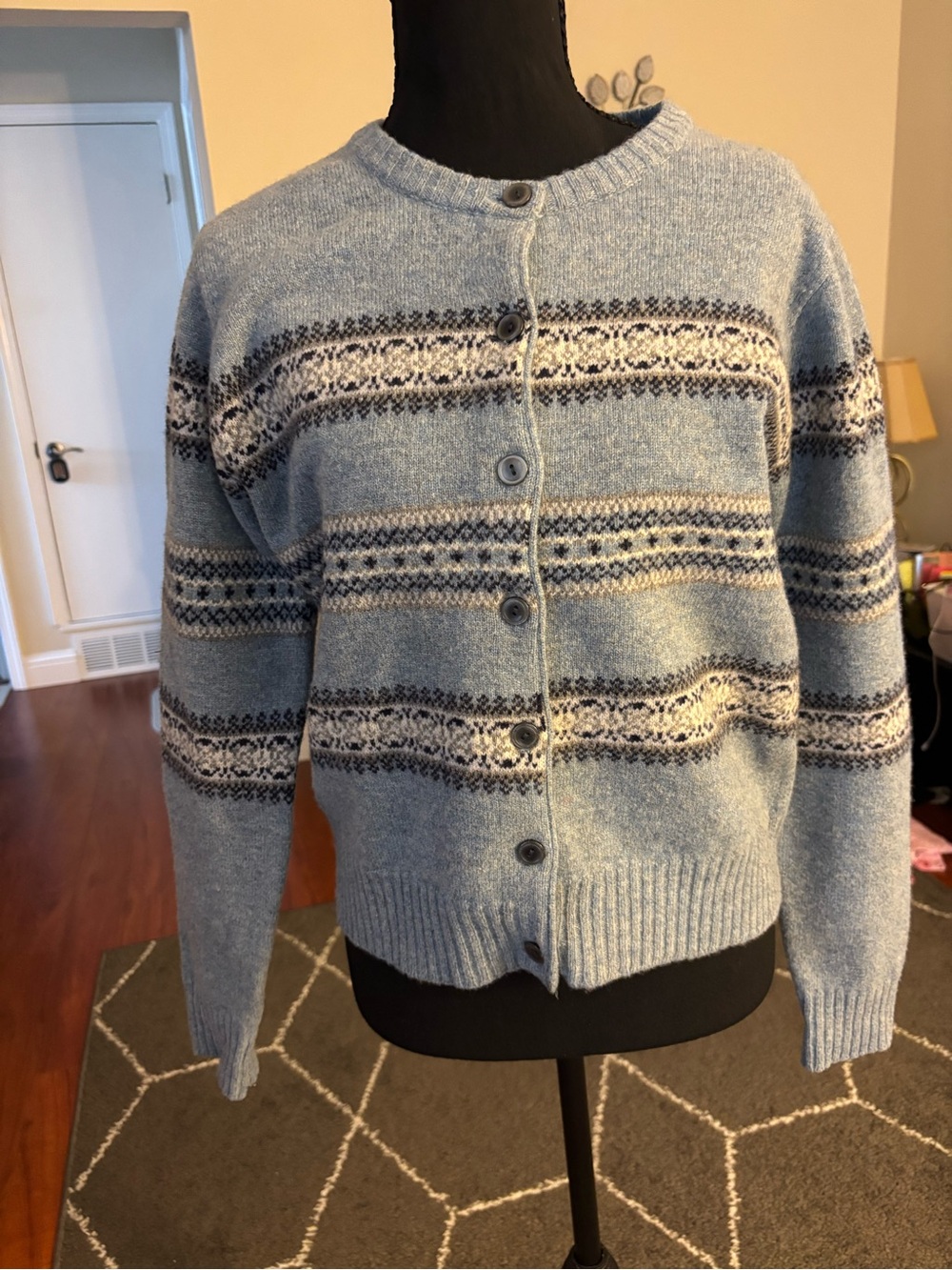 GAP Sky Blue Fair Isle Button-Up Cardigan 100%wool - Medium
